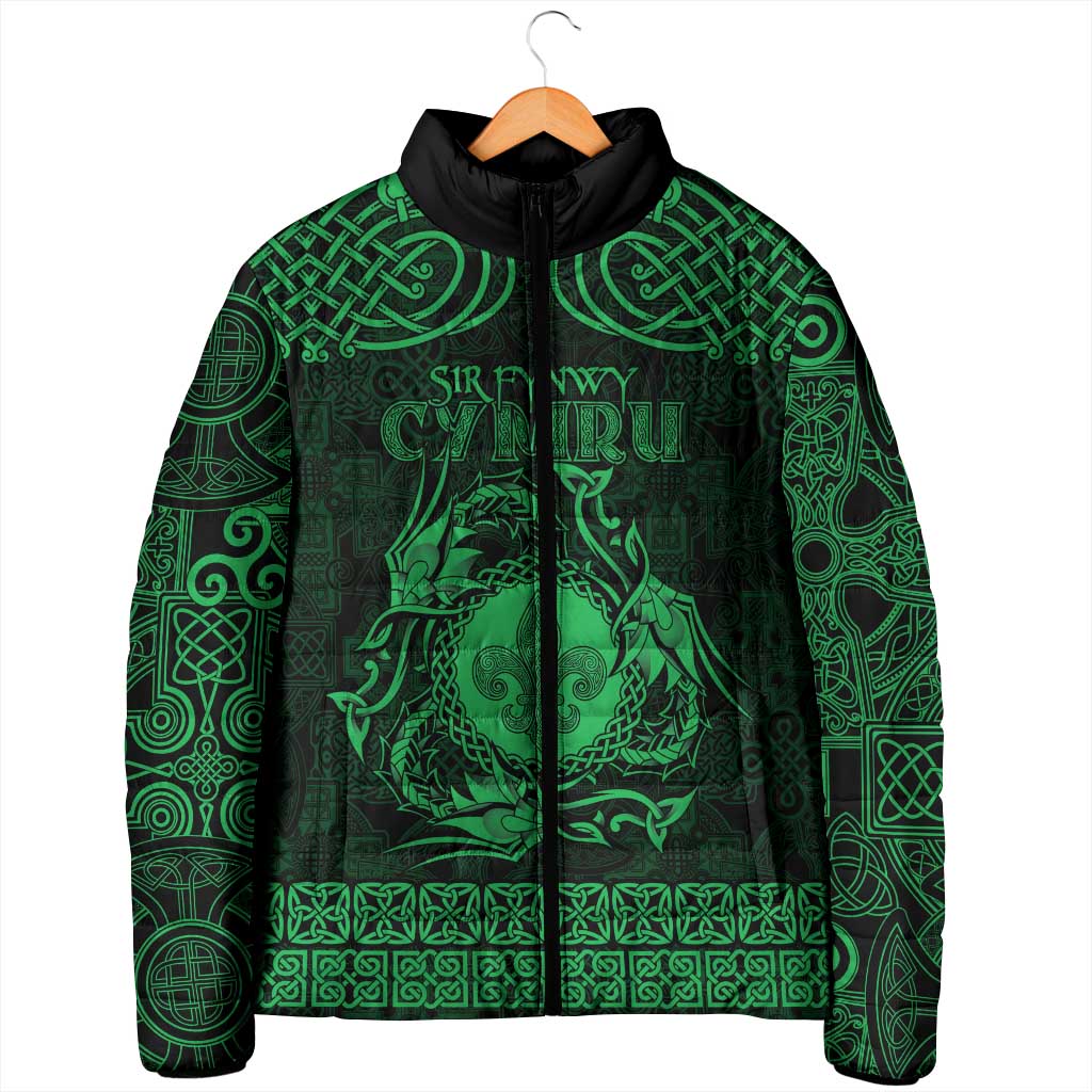 Personalized Monmouthshire Sir Fynwy Padded Jacket Green Fleur-de-lis Celtic-inspired - Wonder Print Shop
