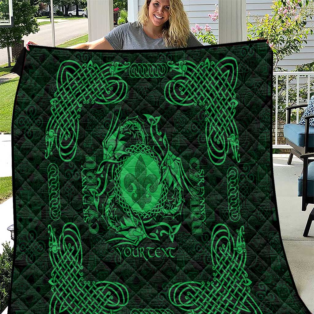 Personalized Monmouthshire Sir Fynwy Quilt Green Fleur-de-lis Celtic-inspired - Wonder Print Shop