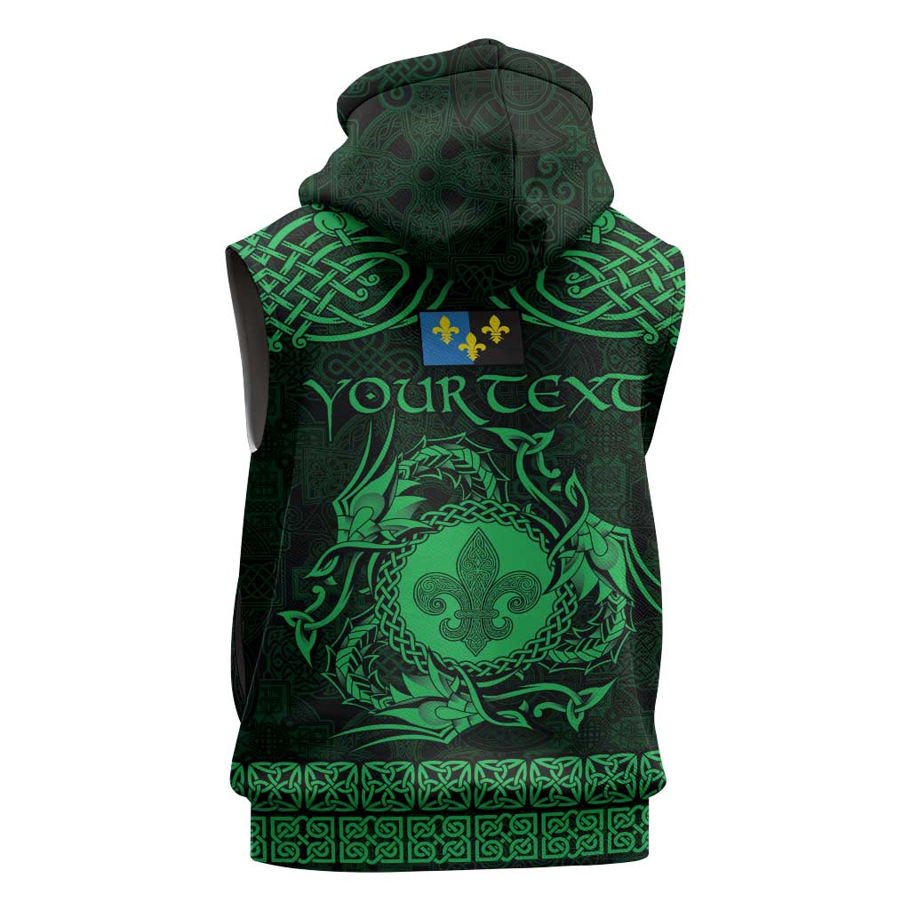 Personalized Monmouthshire Sir Fynwy Sleeveless Hoodie Green Fleur-de-lis Celtic-inspired - Wonder Print Shop