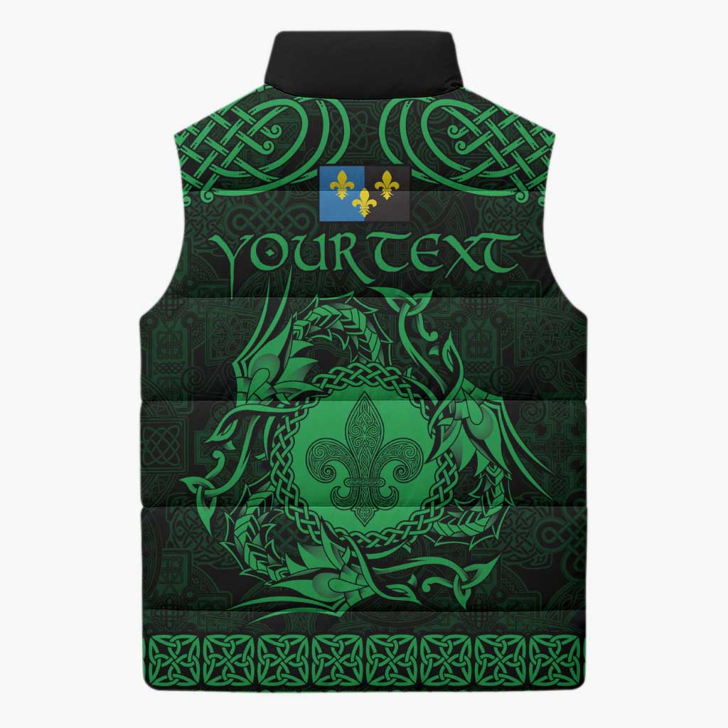 Personalized Monmouthshire Sir Fynwy Sleeveless Puffer Jacket Green Fleur-de-lis Celtic-inspired - Wonder Print Shop