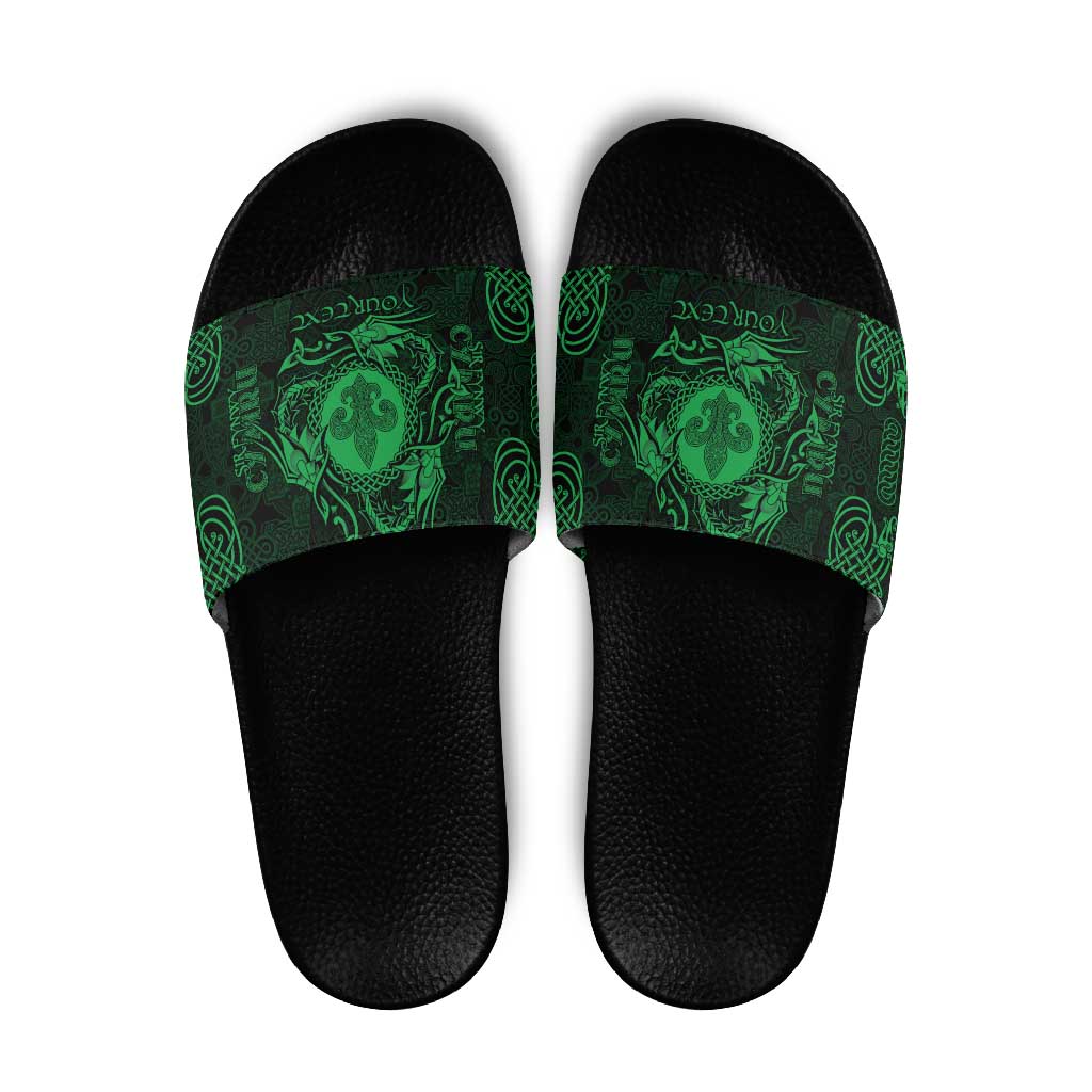 Personalized Monmouthshire Sir Fynwy Slide Sandals Green Fleur-de-lis Celtic-inspired - Wonder Print Shop