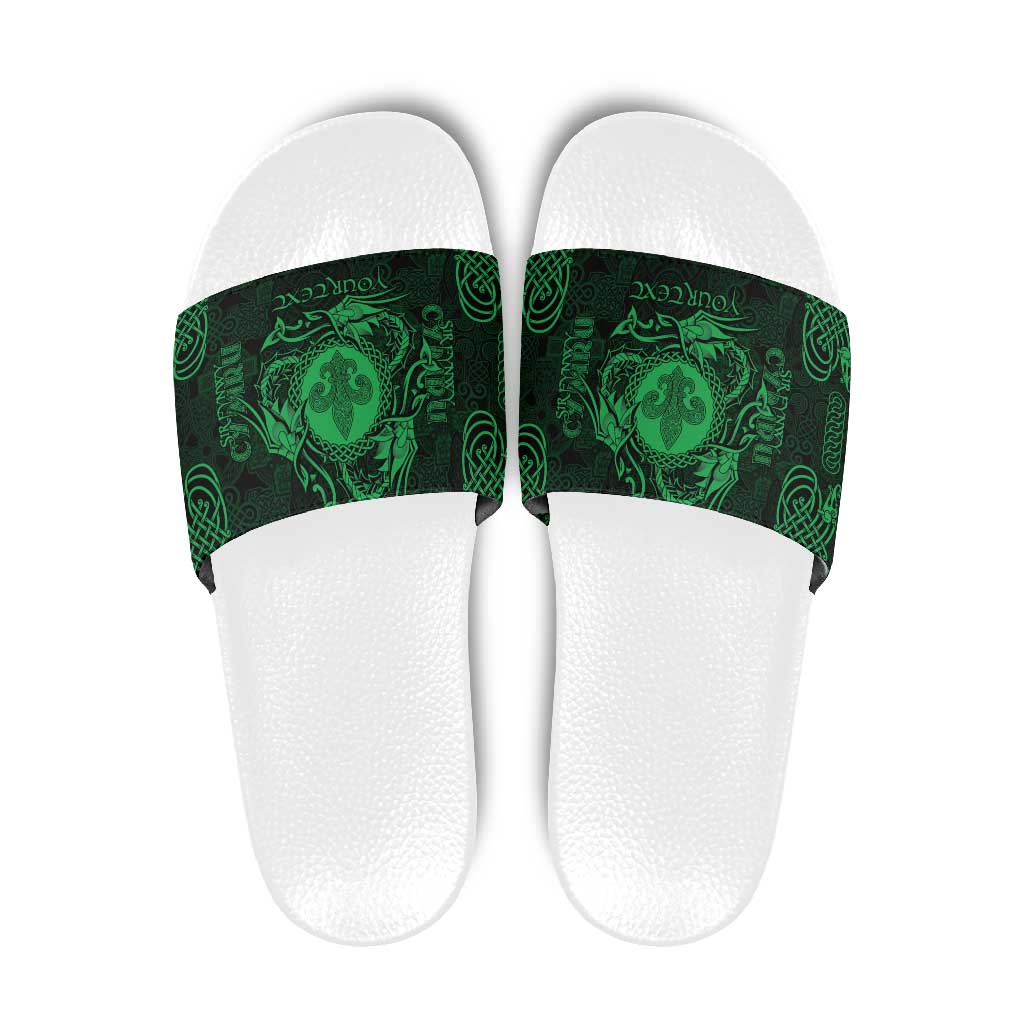 Personalized Monmouthshire Sir Fynwy Slide Sandals Green Fleur-de-lis Celtic-inspired - Wonder Print Shop