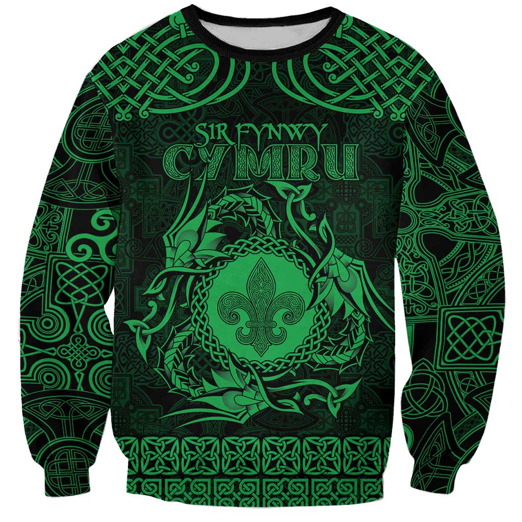 Personalized Monmouthshire Sir Fynwy Sweatshirt Green Fleur-de-lis Celtic-inspired - Wonder Print Shop