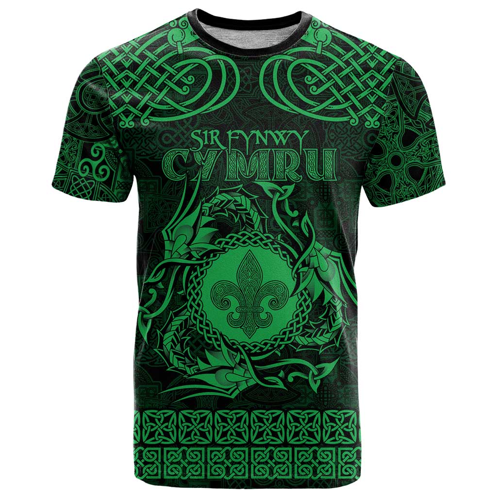 Personalized Monmouthshire Sir Fynwy T Shirt Green Fleur-de-lis Celtic-inspired - Wonder Print Shop