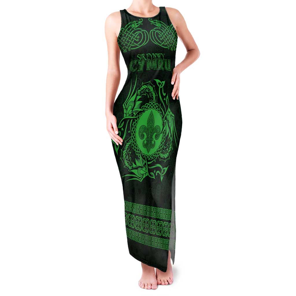 Personalized Monmouthshire Sir Fynwy Tank Maxi Dress Green Fleur-de-lis Celtic-inspired - Wonder Print Shop