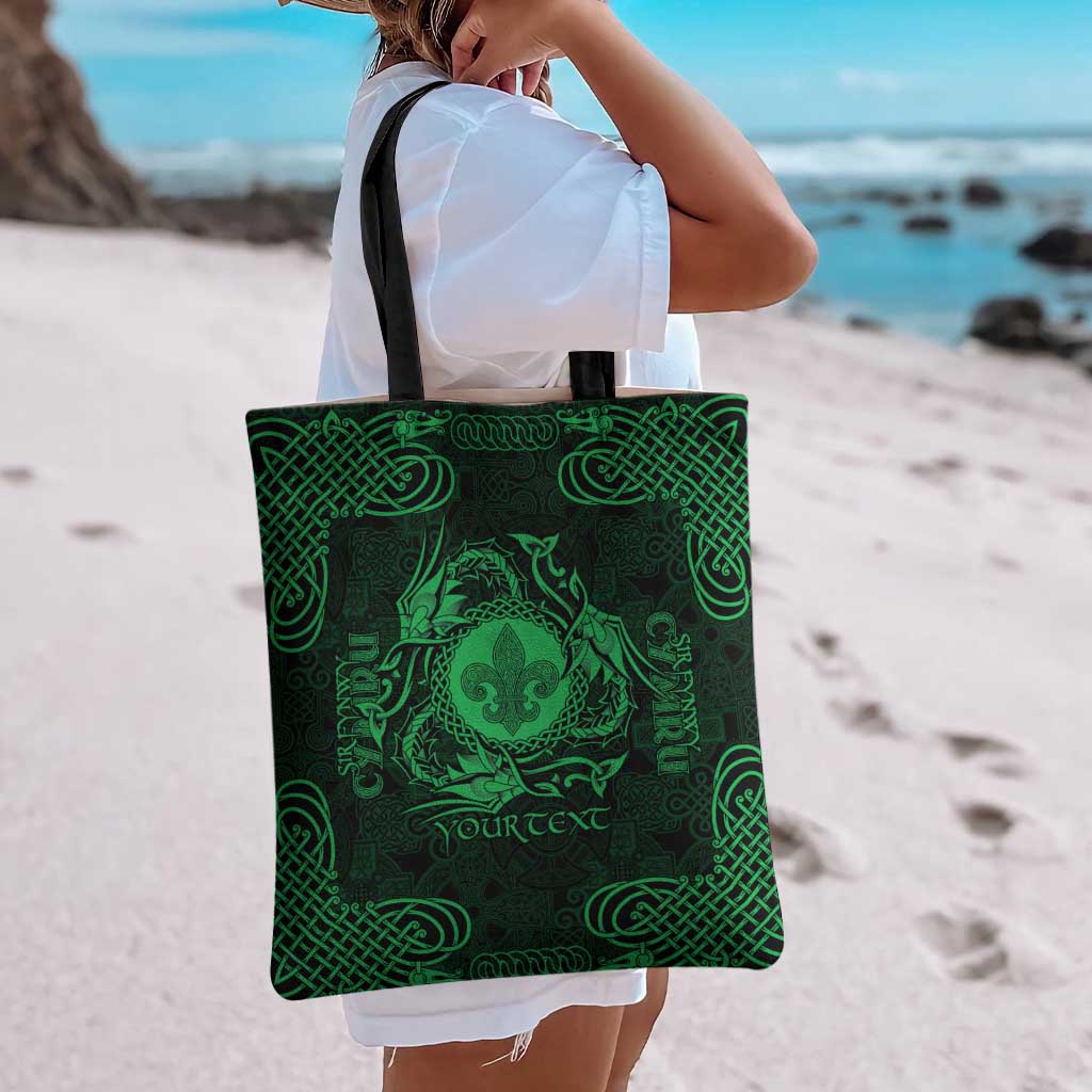 Personalized Monmouthshire Sir Fynwy Tote Bag Green Fleur-de-lis Celtic-inspired - Wonder Print Shop
