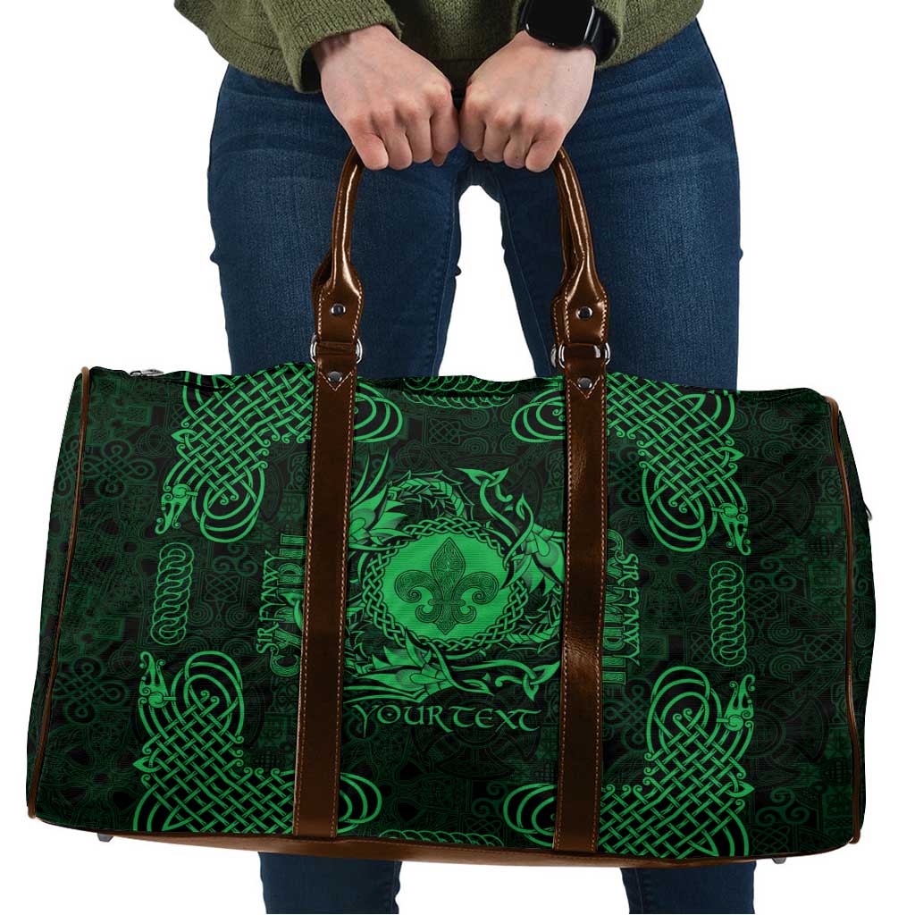 Personalized Monmouthshire Sir Fynwy Travel Bag Green Fleur-de-lis Celtic-inspired - Wonder Print Shop