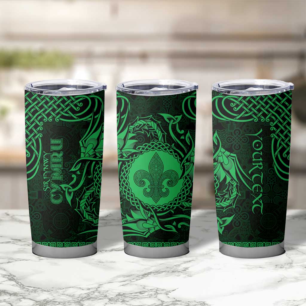 Personalized Monmouthshire Sir Fynwy Tumbler Cup Green Fleur-de-lis Celtic-inspired - Wonder Print Shop