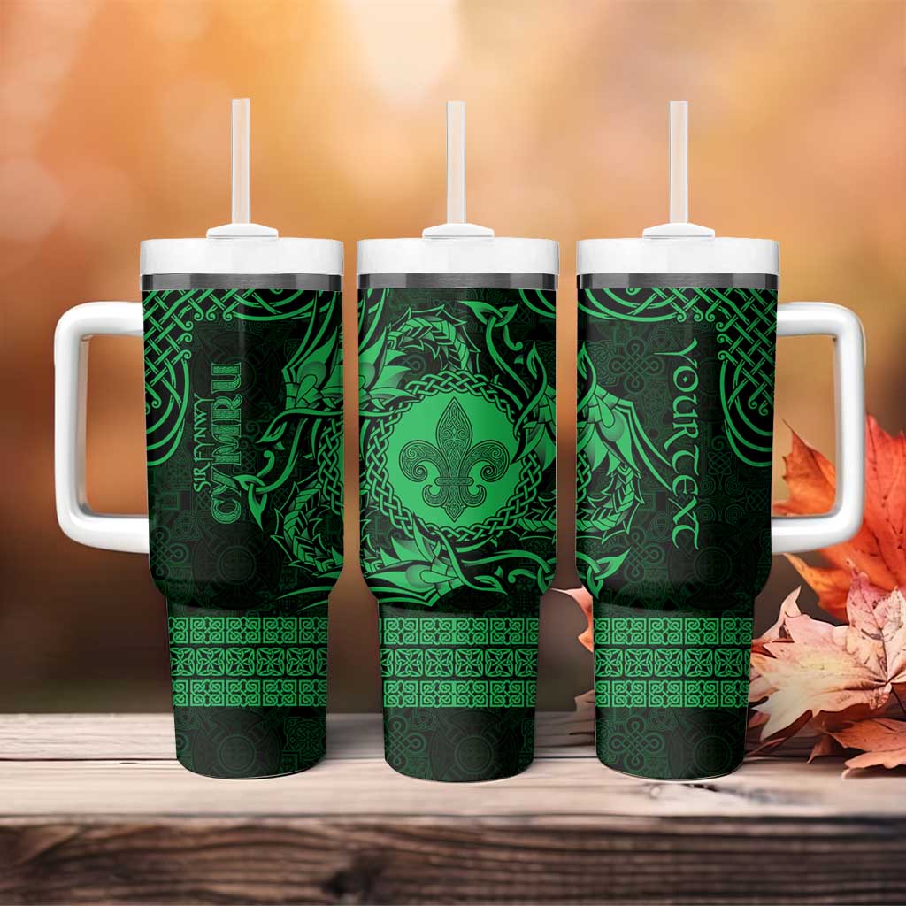 Personalized Monmouthshire Sir Fynwy Tumbler With Handle Green Fleur-de-lis Celtic-inspired - Wonder Print Shop