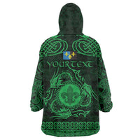 Personalized Monmouthshire Sir Fynwy Wearable Blanket Hoodie Green Fleur-de-lis Celtic-inspired - Wonder Print Shop