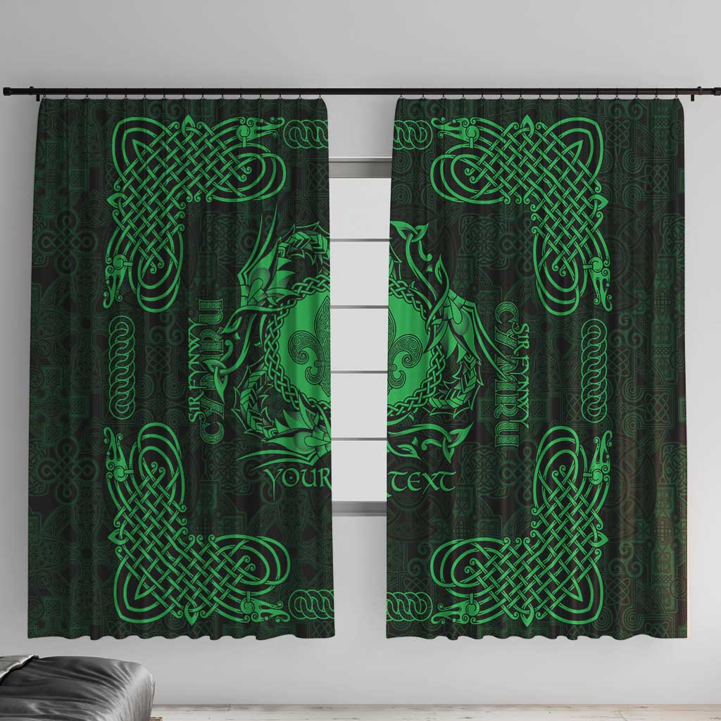 Personalized Monmouthshire Sir Fynwy Window Curtain Green Fleur-de-lis Celtic-inspired - Wonder Print Shop