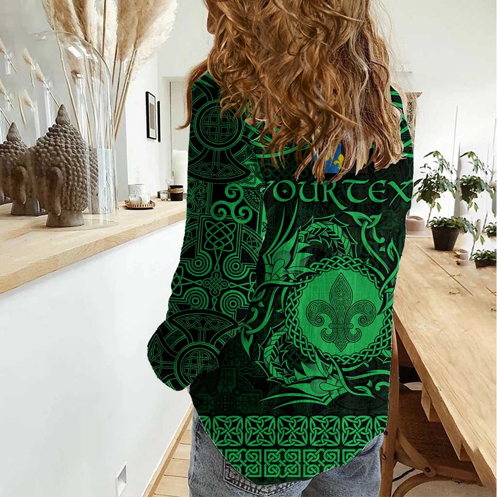 Personalized Monmouthshire Sir Fynwy Women Casual Shirt Green Fleur-de-lis Celtic-inspired - Wonder Print Shop