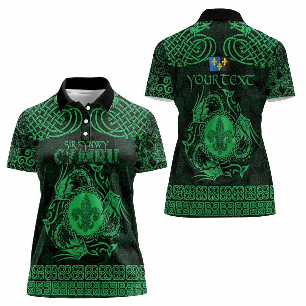 Personalized Monmouthshire Sir Fynwy Women Polo Shirt Green Fleur-de-lis Celtic-inspired - Wonder Print Shop