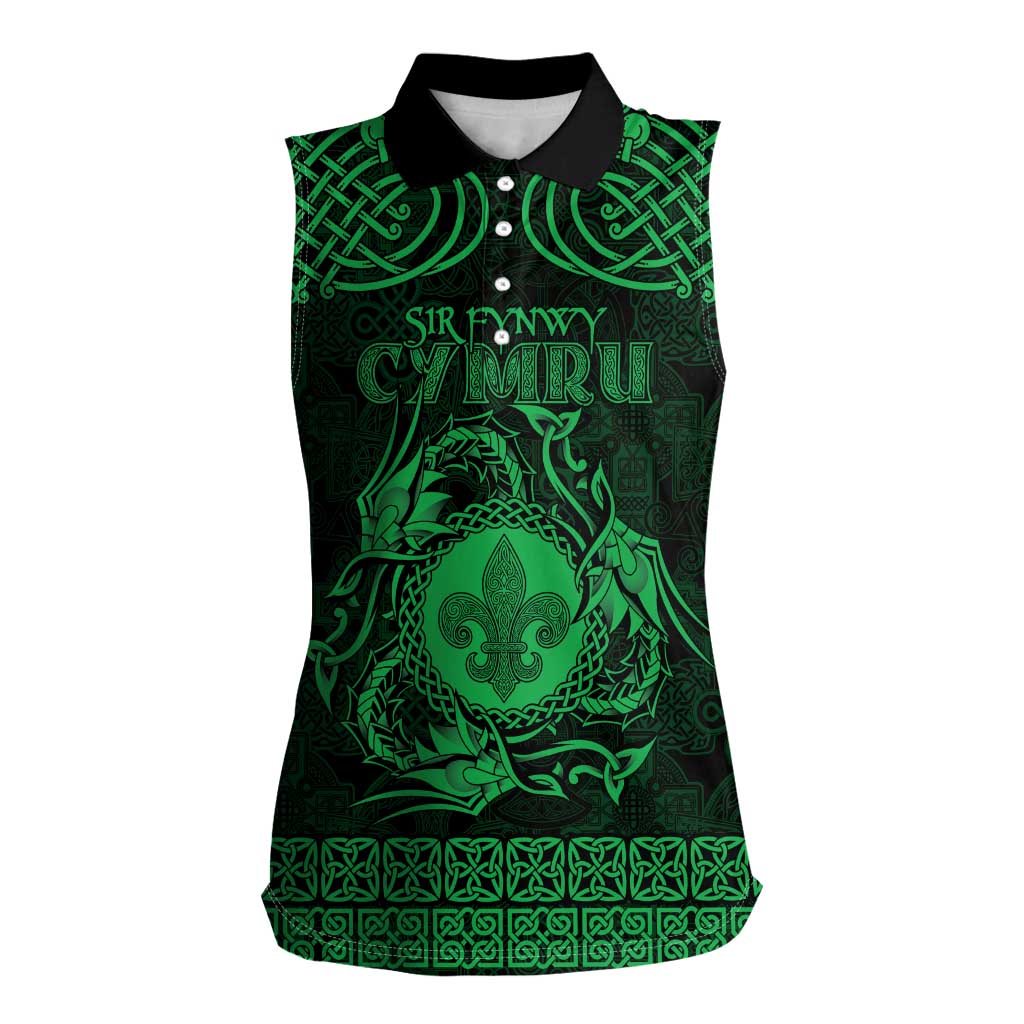 Personalized Monmouthshire Sir Fynwy Women Sleeveless Polo Shirt Green Fleur-de-lis Celtic-inspired - Wonder Print Shop