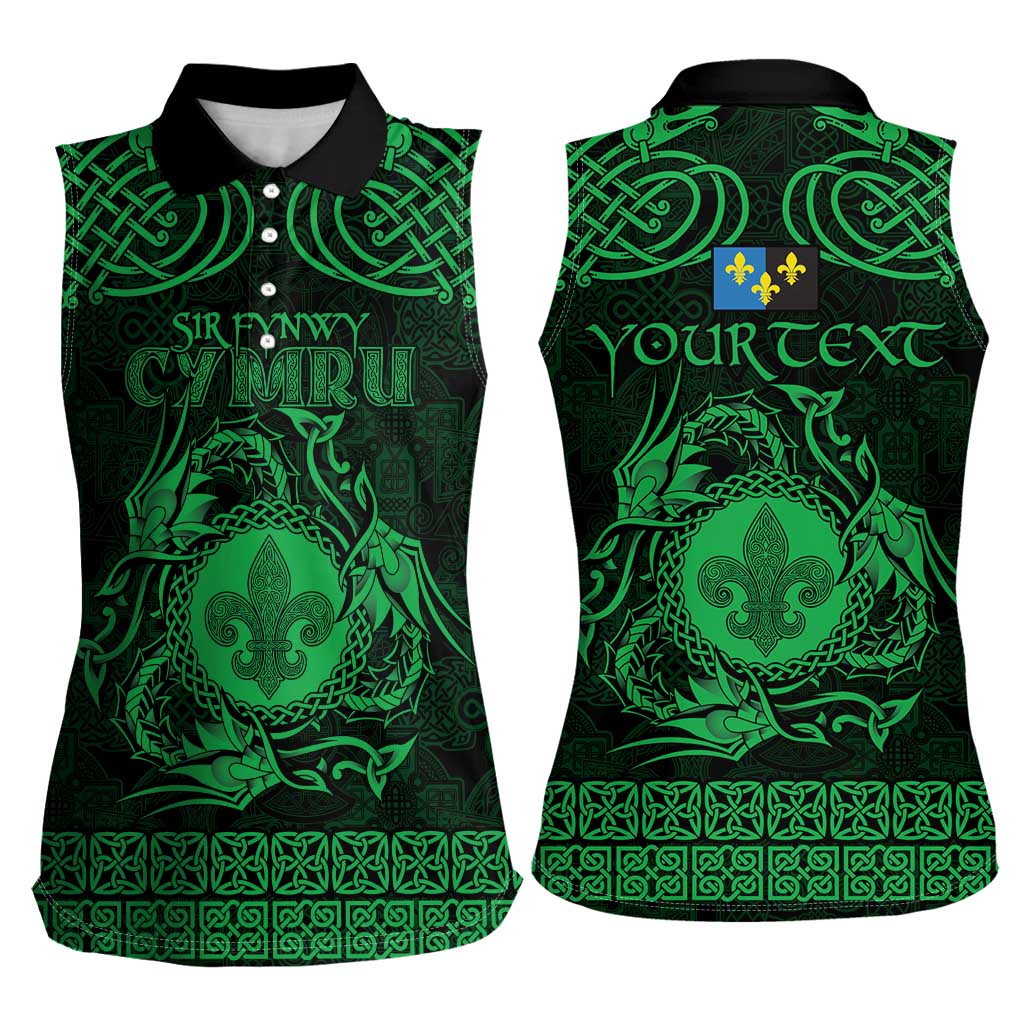 Personalized Monmouthshire Sir Fynwy Women Sleeveless Polo Shirt Green Fleur-de-lis Celtic-inspired - Wonder Print Shop