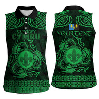 Personalized Monmouthshire Sir Fynwy Women Sleeveless Polo Shirt Green Fleur-de-lis Celtic-inspired - Wonder Print Shop