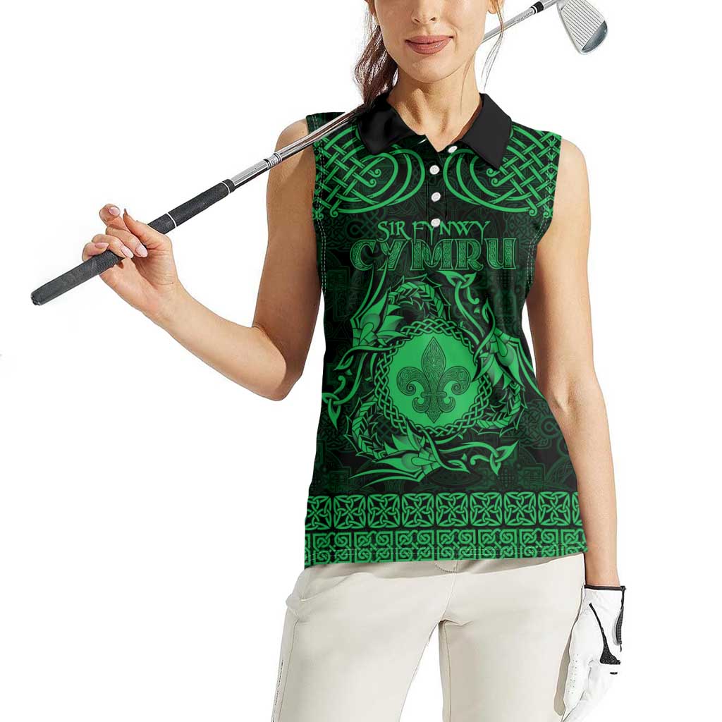Personalized Monmouthshire Sir Fynwy Women Sleeveless Polo Shirt Green Fleur-de-lis Celtic-inspired - Wonder Print Shop