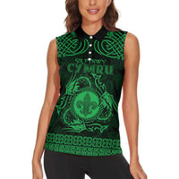 Personalized Monmouthshire Sir Fynwy Women Sleeveless Polo Shirt Green Fleur-de-lis Celtic-inspired - Wonder Print Shop