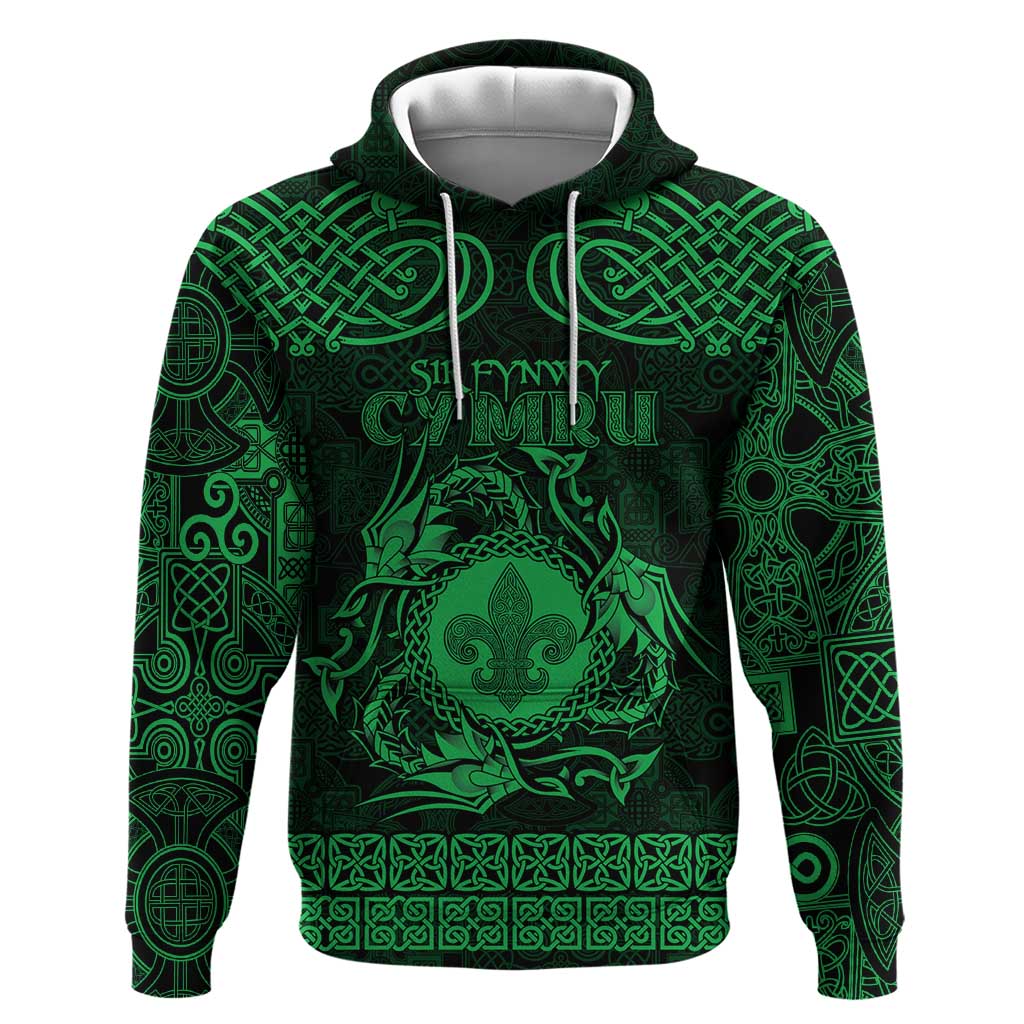 Personalized Monmouthshire Sir Fynwy Zip Hoodie Green Fleur-de-lis Celtic-inspired - Wonder Print Shop