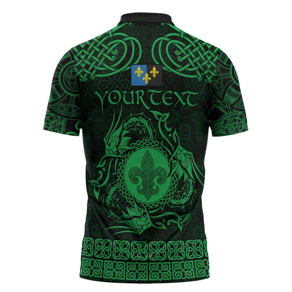 Personalized Monmouthshire Sir Fynwy Zipper Polo Shirt Green Fleur-de-lis Celtic-inspired - Wonder Print Shop