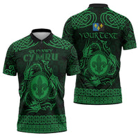Personalized Monmouthshire Sir Fynwy Zipper Polo Shirt Green Fleur-de-lis Celtic-inspired - Wonder Print Shop