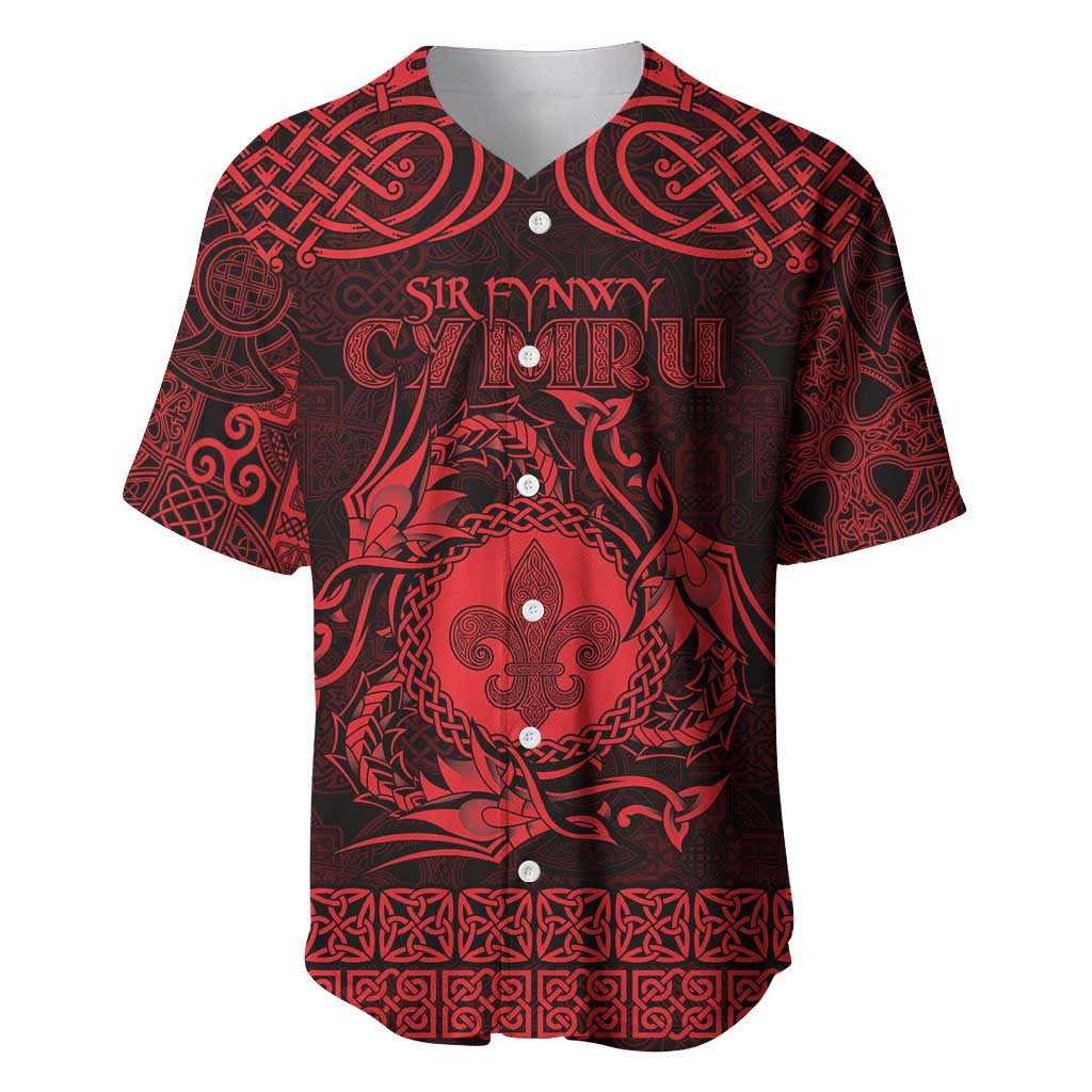 Personalized Monmouthshire Sir Fynwy Baseball Jersey Red Fleur-de-lis Celtic-inspired - Wonder Print Shop