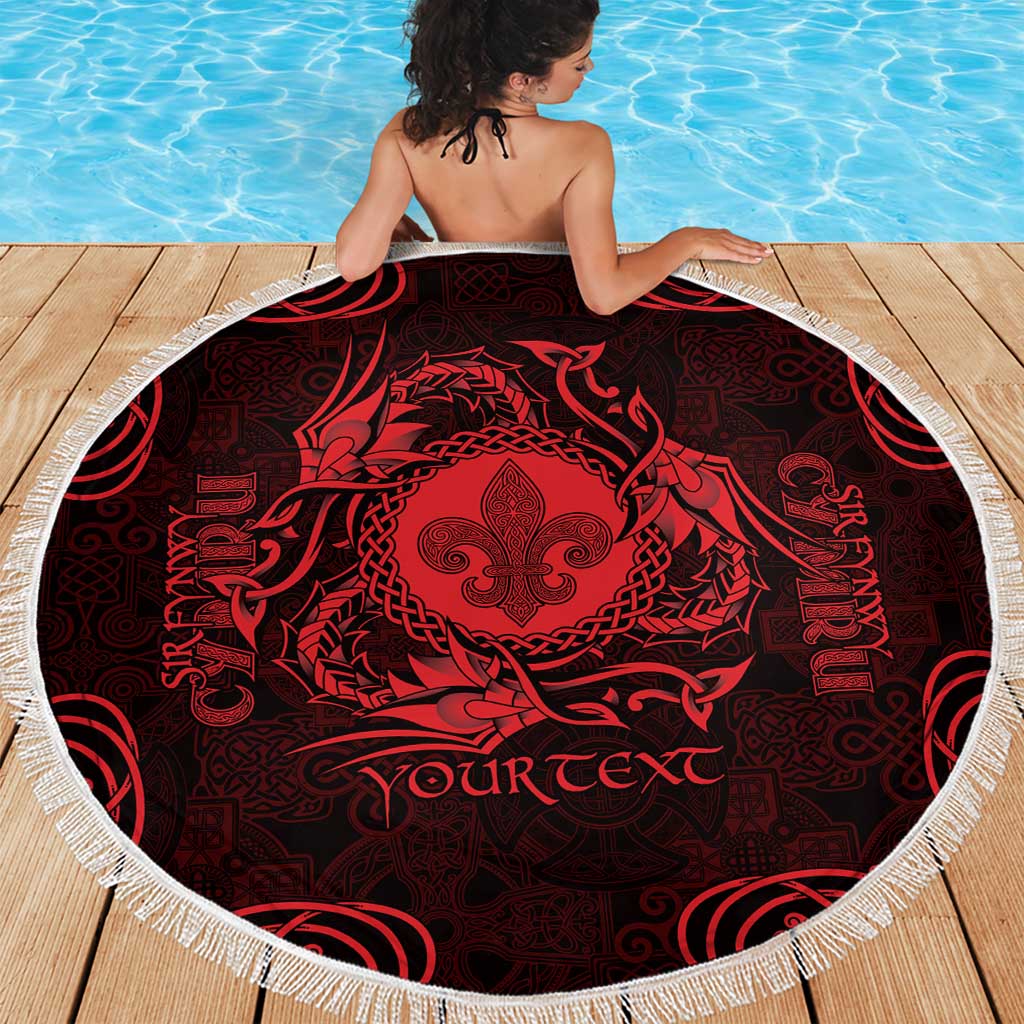 Personalized Monmouthshire Sir Fynwy Beach Blanket Red Fleur-de-lis Celtic-inspired - Wonder Print Shop