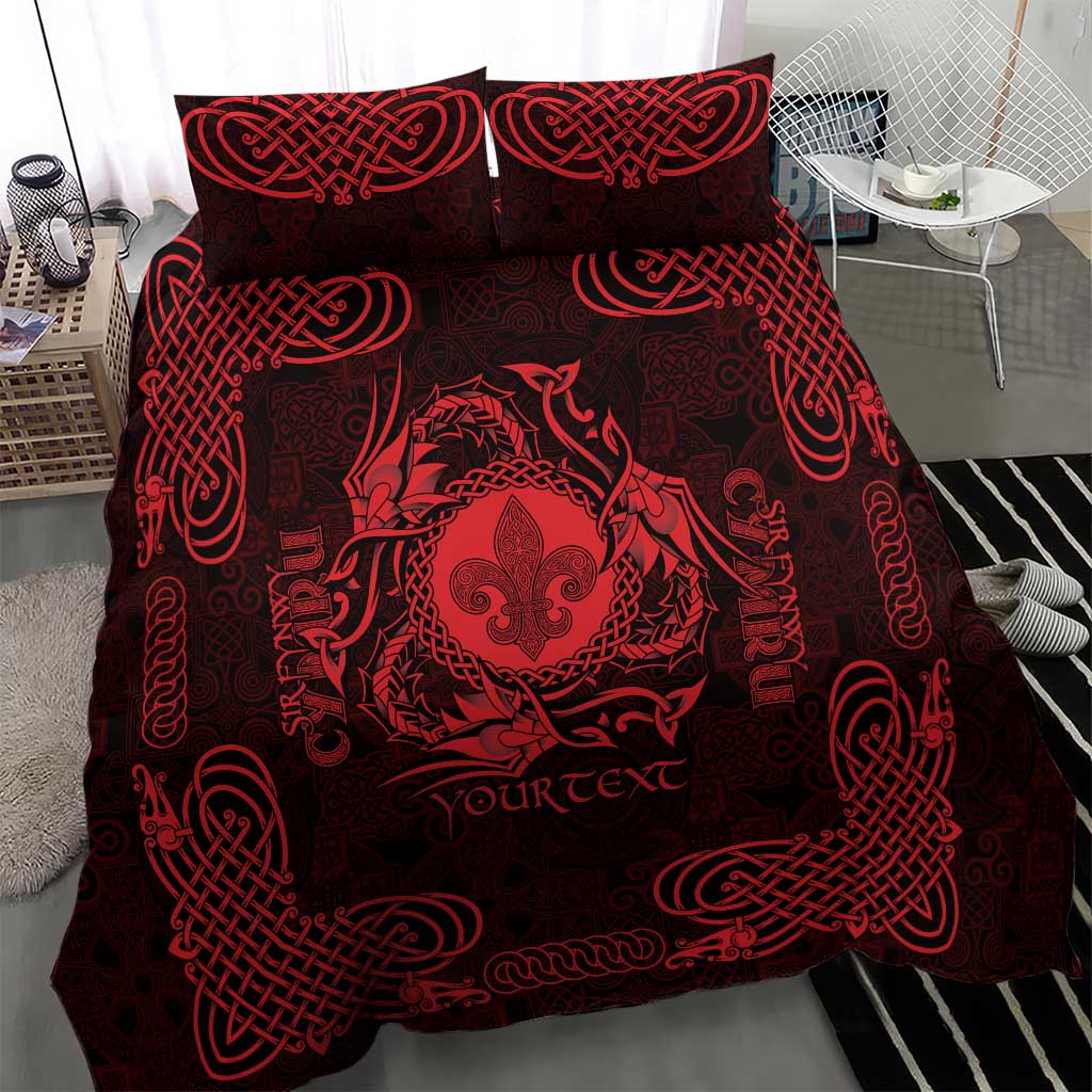 Personalized Monmouthshire Sir Fynwy Bedding Set Red Fleur-de-lis Celtic-inspired - Wonder Print Shop