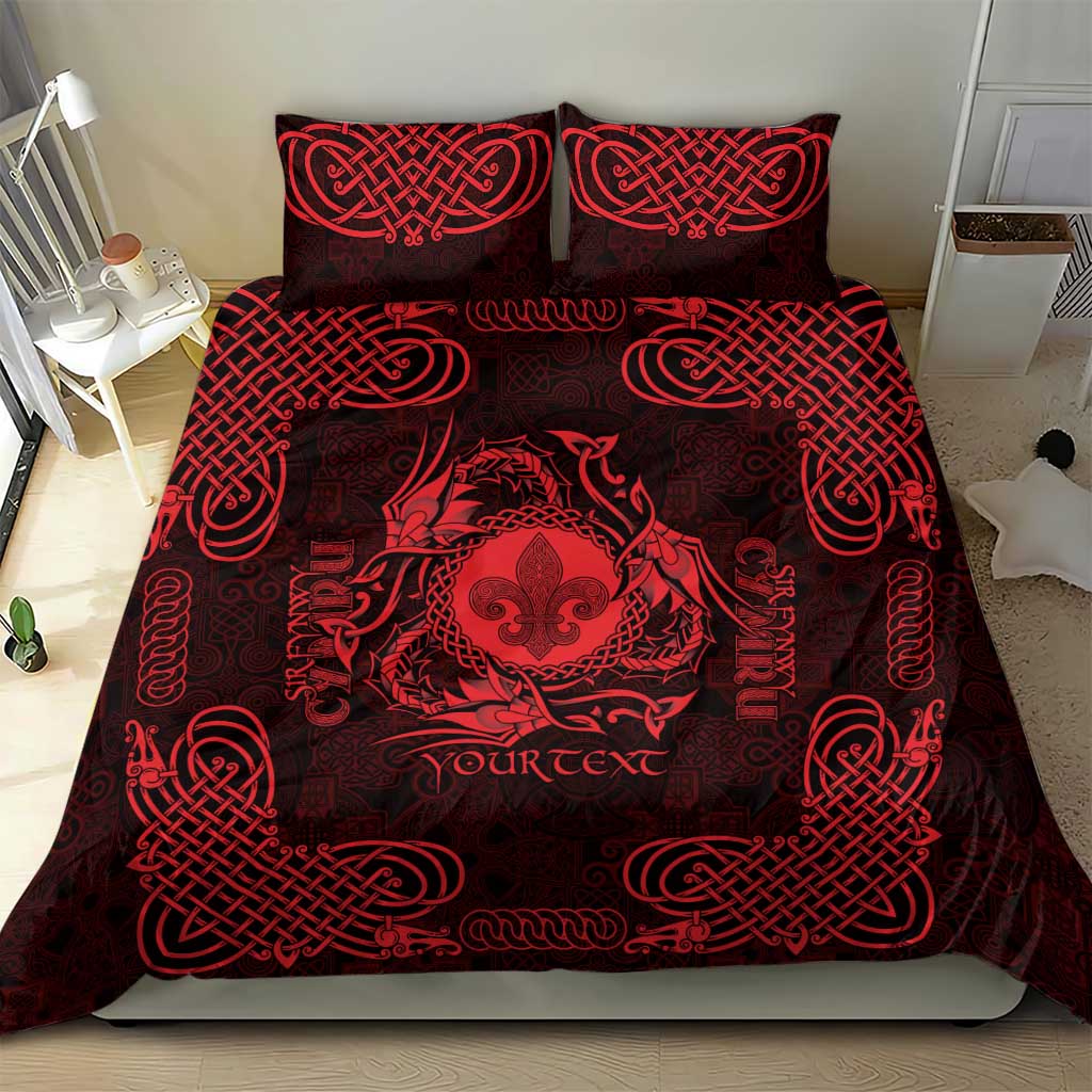 Personalized Monmouthshire Sir Fynwy Bedding Set Red Fleur-de-lis Celtic-inspired - Wonder Print Shop