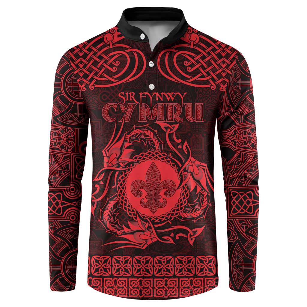 Personalized Monmouthshire Sir Fynwy Button Sweatshirt Red Fleur-de-lis Celtic-inspired - Wonder Print Shop
