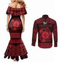 Personalized Monmouthshire Sir Fynwy Couples Matching Mermaid Dress and Long Sleeve Button Shirt Red Fleur-de-lis Celtic-inspired - Wonder Print Shop