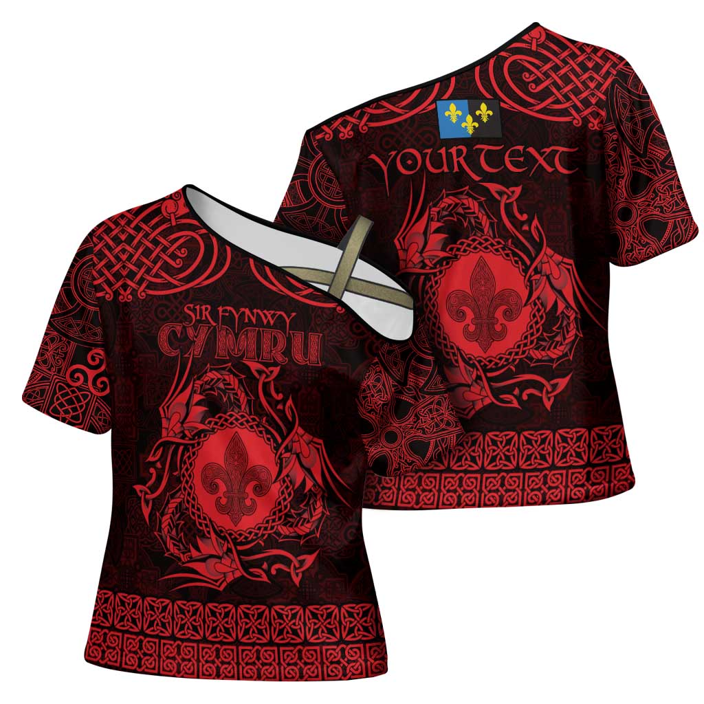 Personalized Monmouthshire Sir Fynwy Cross Shoulder Shirt Red Fleur-de-lis Celtic-inspired - Wonder Print Shop