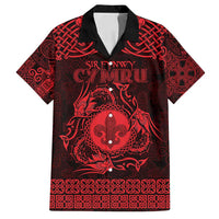Personalized Monmouthshire Sir Fynwy Family Matching Long Sleeve Bodycon Dress and Hawaiian Shirt Red Fleur-de-lis Celtic-inspired - Wonder Print Shop