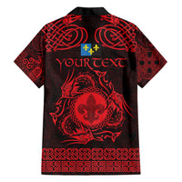 Personalized Monmouthshire Sir Fynwy Family Matching Long Sleeve Bodycon Dress and Hawaiian Shirt Red Fleur-de-lis Celtic-inspired - Wonder Print Shop