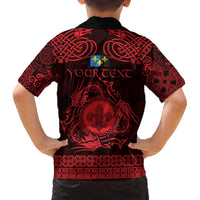 Personalized Monmouthshire Sir Fynwy Family Matching Off The Shoulder Long Sleeve Dress and Hawaiian Shirt Red Fleur-de-lis Celtic-inspired - Wonder Print Shop