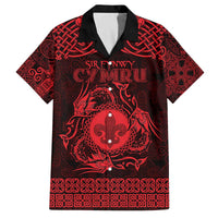 Personalized Monmouthshire Sir Fynwy Family Matching Off The Shoulder Long Sleeve Dress and Hawaiian Shirt Red Fleur-de-lis Celtic-inspired - Wonder Print Shop