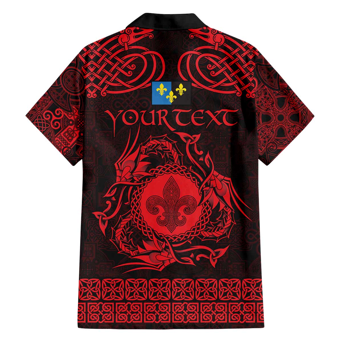 Personalized Monmouthshire Sir Fynwy Family Matching Off The Shoulder Long Sleeve Dress and Hawaiian Shirt Red Fleur-de-lis Celtic-inspired - Wonder Print Shop