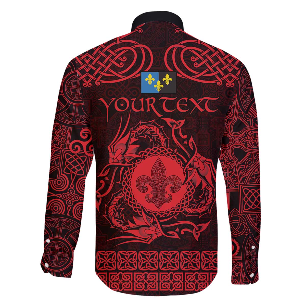Personalized Monmouthshire Sir Fynwy Family Matching Off The Shoulder Long Sleeve Dress and Hawaiian Shirt Red Fleur-de-lis Celtic-inspired - Wonder Print Shop
