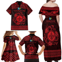 Personalized Monmouthshire Sir Fynwy Family Matching Off Shoulder Maxi Dress and Hawaiian Shirt Red Fleur-de-lis Celtic-inspired - Wonder Print Shop