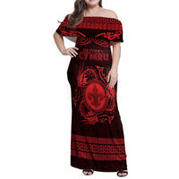 Personalized Monmouthshire Sir Fynwy Family Matching Off Shoulder Maxi Dress and Hawaiian Shirt Red Fleur-de-lis Celtic-inspired - Wonder Print Shop