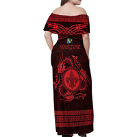 Personalized Monmouthshire Sir Fynwy Family Matching Off Shoulder Maxi Dress and Hawaiian Shirt Red Fleur-de-lis Celtic-inspired - Wonder Print Shop