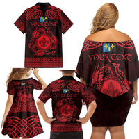 Personalized Monmouthshire Sir Fynwy Family Matching Off Shoulder Short Dress and Hawaiian Shirt Red Fleur-de-lis Celtic-inspired - Wonder Print Shop