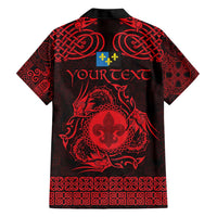 Personalized Monmouthshire Sir Fynwy Family Matching Short Sleeve Bodycon Dress and Hawaiian Shirt Red Fleur-de-lis Celtic-inspired - Wonder Print Shop
