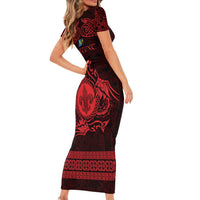 Personalized Monmouthshire Sir Fynwy Family Matching Short Sleeve Bodycon Dress and Hawaiian Shirt Red Fleur-de-lis Celtic-inspired - Wonder Print Shop
