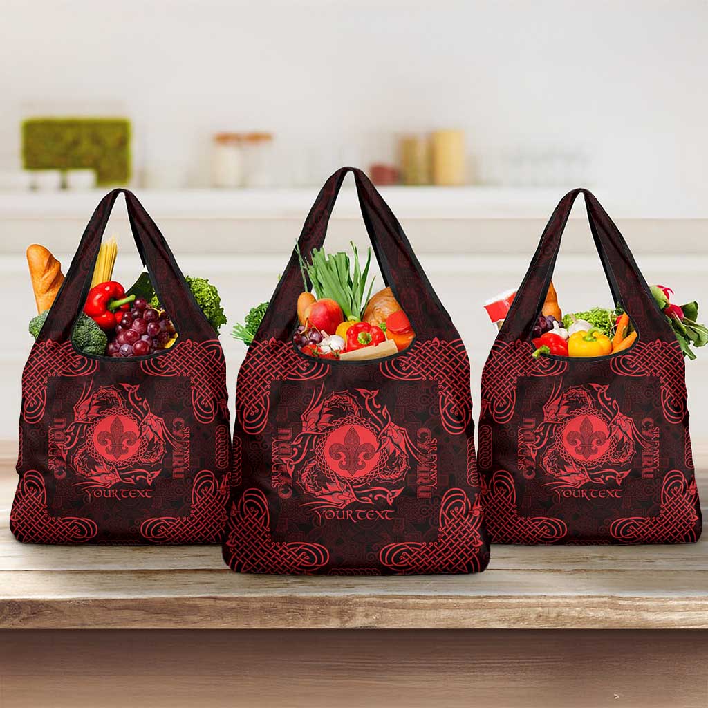 Personalized Monmouthshire Sir Fynwy Grocery Bag Red Fleur-de-lis Celtic-inspired - Wonder Print Shop