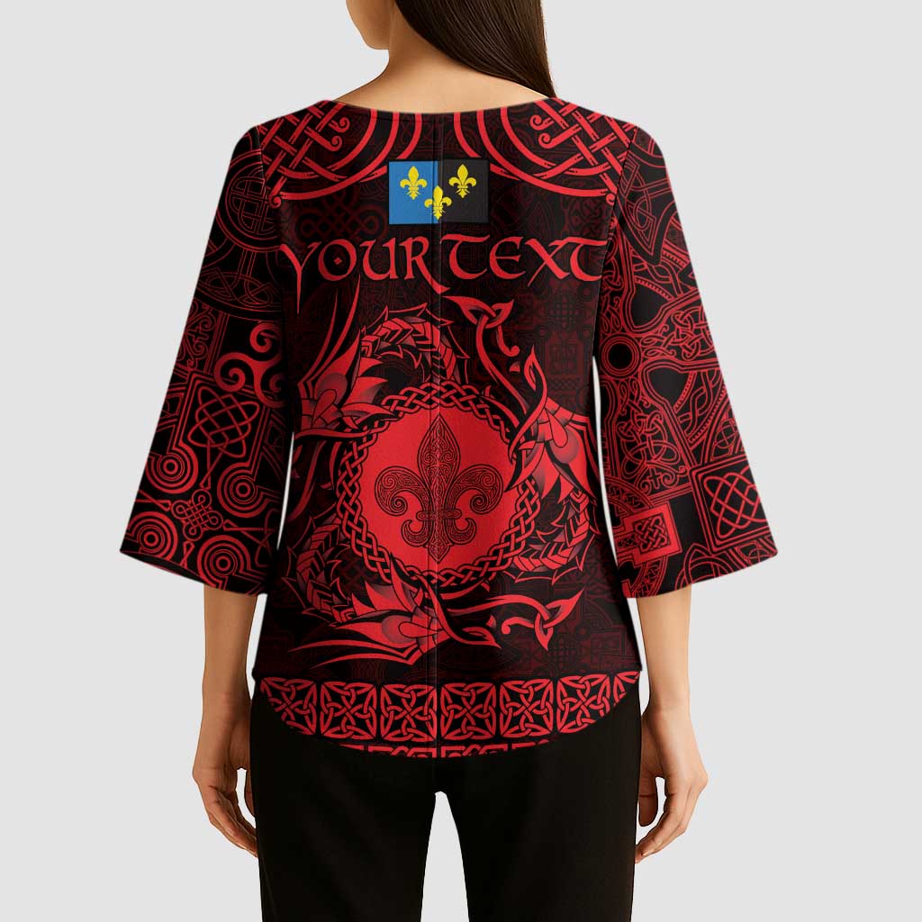 Personalized Monmouthshire Sir Fynwy Kimono Sleeve Blouse Red Fleur-de-lis Celtic-inspired - Wonder Print Shop