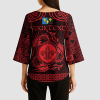 Personalized Monmouthshire Sir Fynwy Kimono Sleeve Blouse Red Fleur-de-lis Celtic-inspired - Wonder Print Shop