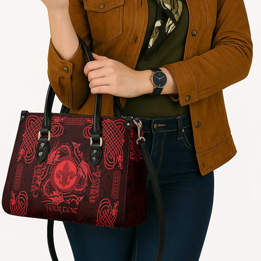 Personalized Monmouthshire Sir Fynwy Leather Bag Red Fleur-de-lis Celtic-inspired - Wonder Print Shop