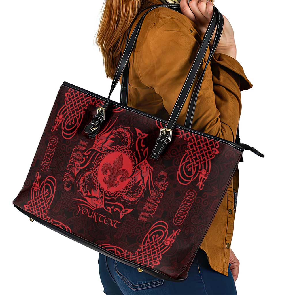 Personalized Monmouthshire Sir Fynwy Leather Tote Bag Red Fleur-de-lis Celtic-inspired - Wonder Print Shop