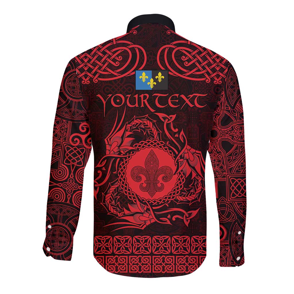 Personalized Monmouthshire Sir Fynwy Long Sleeve Button Shirt Red Fleur-de-lis Celtic-inspired - Wonder Print Shop